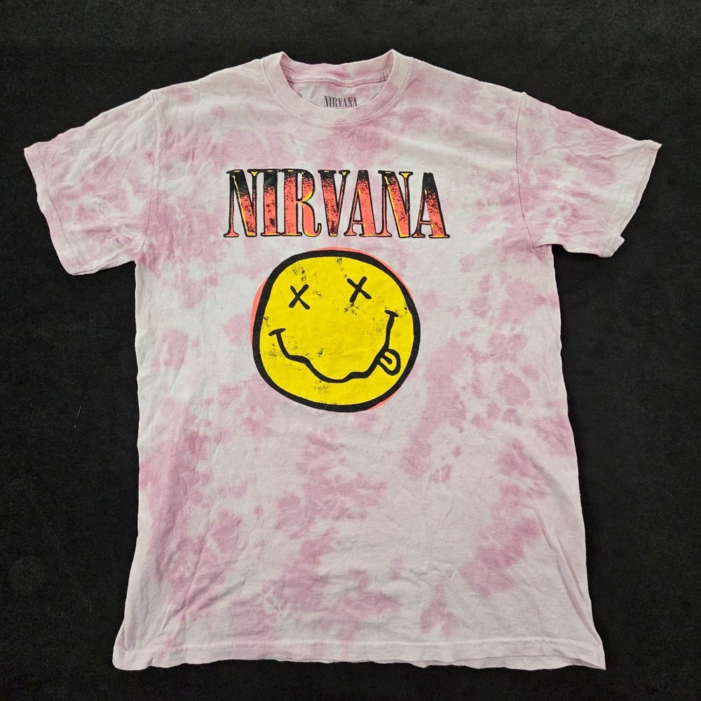 Nirvana Logo Pink Acid Wash Short Sleeve Cotton T-Shirt Adult M